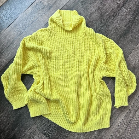 Free People Swim Too Deep Turtleneck sweater oversized small yellow pullover - Picture 2 of 7